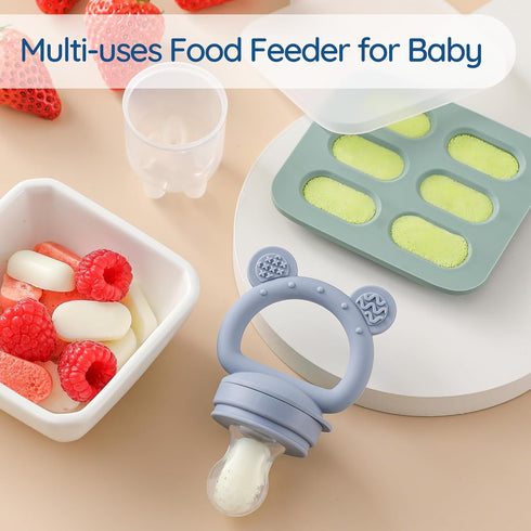 2 Pack Silicone Baby Fruit Feeder with Mini Freezer Tray, Breastmilk Popsicle Molds for Baby Teething Relief, Fresh