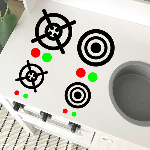 Play Kitchen Microwave Vinyl Decals Waterproof DIY Replacement Stickers Stove Oven Decals Gas Burner Cooker Decoration