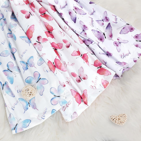 BORITAR Baby Blanket for Girls, Soft Plush Minky Fabric, Double Layer Dotted Backing with Elegant Purple Butterfly (30