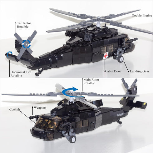 KALAPINK UH60 Set (660 (8+Years) Black Hawk Helicopter Model, Military Plane Building Blocks Pieces) for Army Airplane