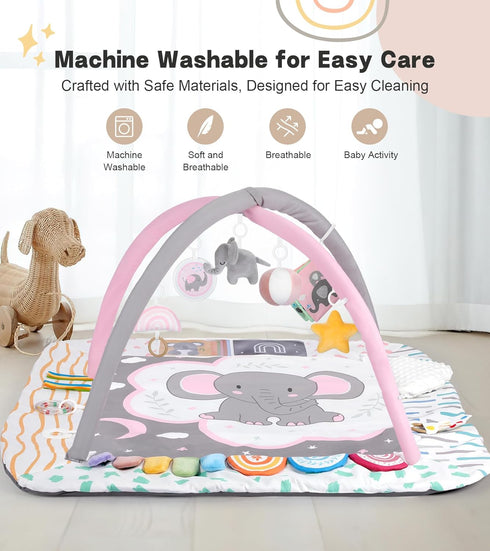 Lanabuna 6 Tummy 6 Set, Baby Play Mat Activity Gym, Developmental Zones Time Mat, Detachable Sensory Toys