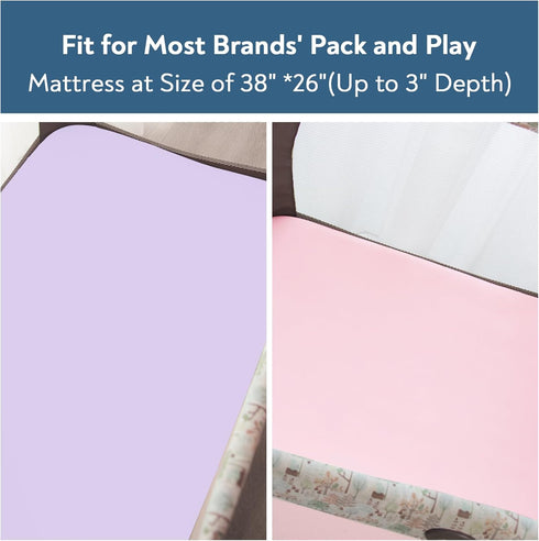 Magik & Kover 4 Pack, Set Mini Crib Sheets Girl Baby Crib Sheet for Mini Crib Mattress and Playard Mattress, Soft