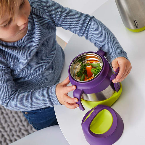 b.box Insulated Food Jar with Spork for Toddlers - Easy Open Container, 11 oz, Blue Slate