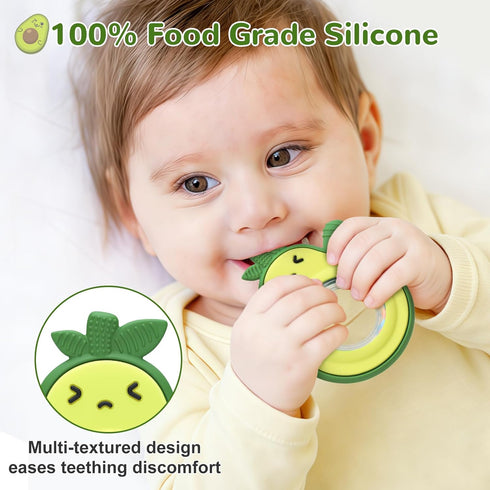 0-3-6-12 MISSLILI Teething Toy for Babies, Silicone Avocado Shape with Rattle Teether for Infants Months, Sensory Chew