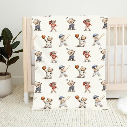 Wicbfdfv 60x80inch Cute Sport Bears Golf Baseball Basketball Baby Boy Girl Blankets Sports Lover Gift White Flannel