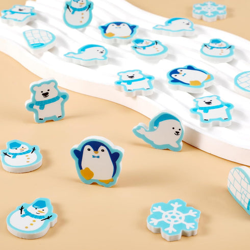 Tenare 150 Pcs Winter Animal Mini Erasers, Snowflake Snowman Bear Penguin for Kids Christmas Party