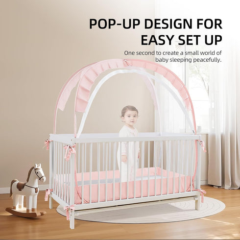55" 27" 51" Lazyzzzz Crib Tent - Pop Up Crib Canopy with Double Zipper Self-Locked, Mosquito Net Mesh Crib Net to Keep