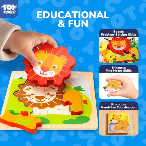 2-4, 1 2 3 2 2 TOY Life Wooden Puzzles for Toddlers Montessori Toys for Year Old Boys Girls, Animals Puzzles