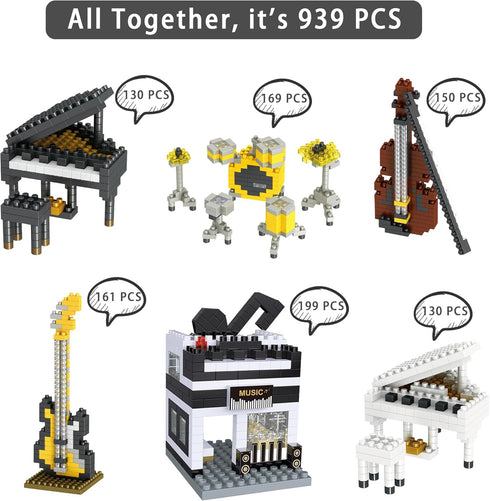 Sets 6 Packs Micro Mini Building Blocks for Kids Adult - Musical Instruments Micro Mini Blocks Bricks for Party Favors