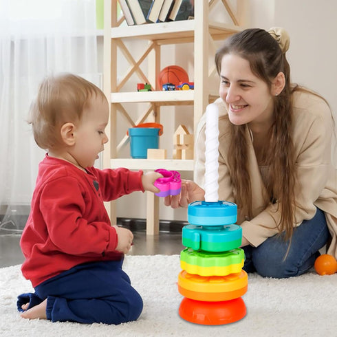Baby Spinning Stack Toys, Colorful Rainbow Design ABS Plastic, Educational Interactive Learning Toys for Boys and Girls