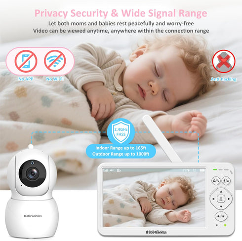 Baby Ganibs 6" 1000ft 2-Way 8 150 Big Screen Baby Monitor with Camera and Audio, Long Range No WiFi, Talk, Lullabies