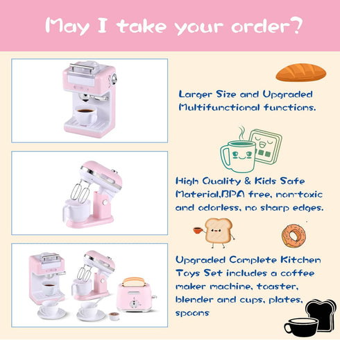 Ehome Play Kitchen Toys Set with Coffee Maker, Mixer, Toaster for Kids Ages 4-8