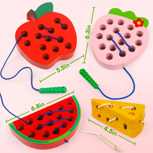 Wooden Lacing Toys for Toddlers 3-5, Plane Activities Car Travel Toys, Montessori Educational Learning Threading Toys