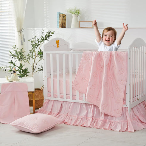 Brandream Crib Bed Skirt for Baby Girls Boys Blush Pink Boho Bohemian Solid Cotton Toddler Bedskirt Farmhouse Chic