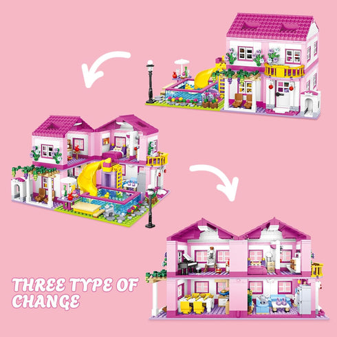 CSNRHG Summer Set 1018 6+ Pink Pool Villa Building Block Friends Construction Educational Toy Pieces Gifts for Girls