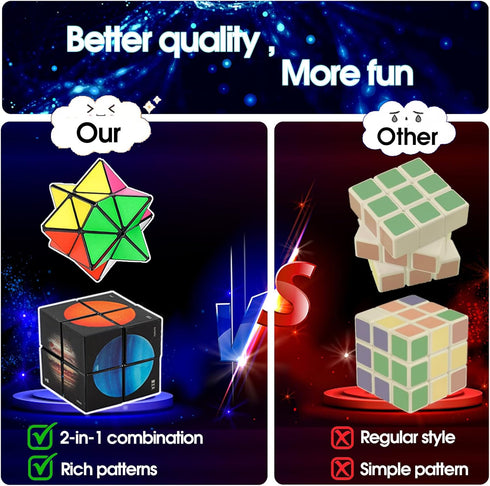2 in 1 Kids Fidget Toy Magic Cube with Colorful Planet Pattern for Boys & Girls Solar System