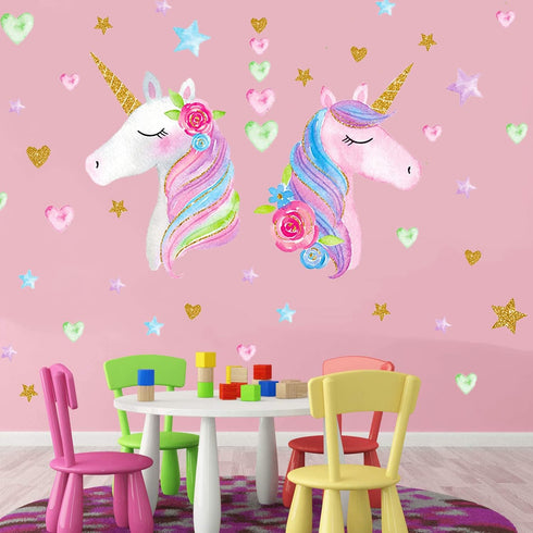 Unicorn Wall Decal, Large Size Unicorn Wall Sticker Decor for Girls Kids Bedroom Birthday Party