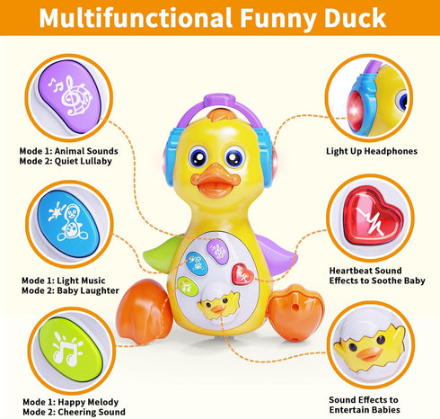 Musical Baby Toys Duck, Infant Tummy Time Toys for 0-12 Months, Crawling Dancing Light Up Learning Gifts