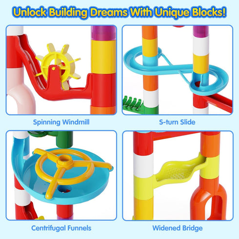 110pcs 60 3 4 5 6 7 8 Marble Run Toy, Marble Maze Kit STEM Educational Learning Toy for Kids, Mable Race Construction
