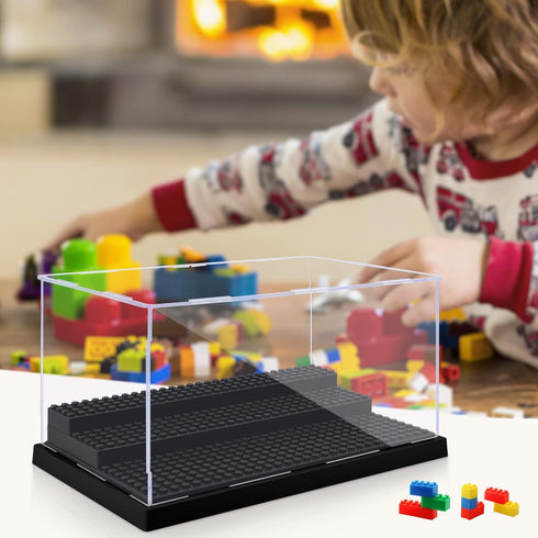 Minifigure Display Case for Action Figures Blocks, Clear Dustproof Acrylic Storage Box with Steps