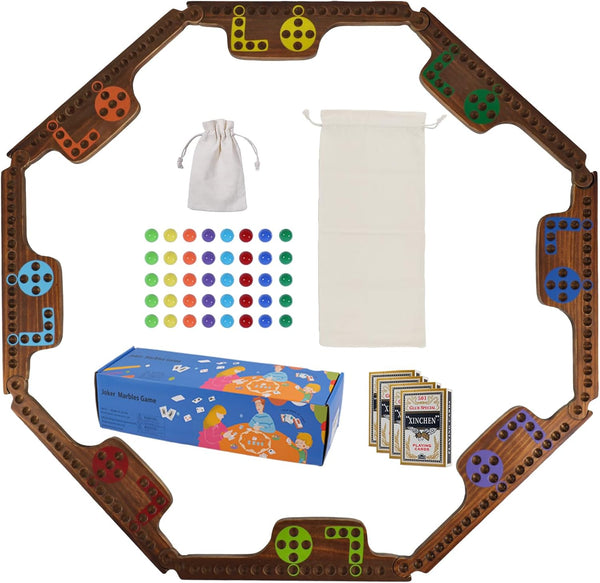 Portable Multiplayer Game Vintage Colors Wooden Jokers and Marbles Board Game for