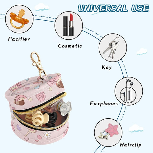 PYBUG Dessert Round Pacifier Storage Case, Polyester & TPU Lined with Hook Buckle, Pacifier Container Box for Baby