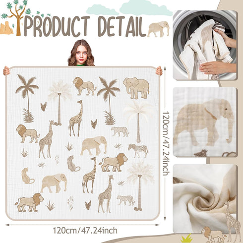 47 47 Inch SmoothNovelty Safari Animal Muslin Blanket x Warm Soft Cotton Muslin Swaddle Blanket Nursery Swaddling Wrap
