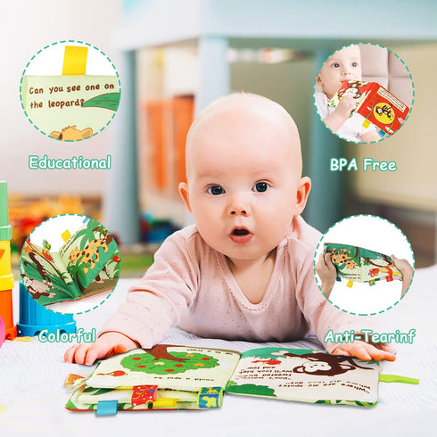 Vicloon Soft Baby Books Toys, 3D Touch and Feel Crinkle Cloth Book for 0-3 Year Old, Educational Learning Toy