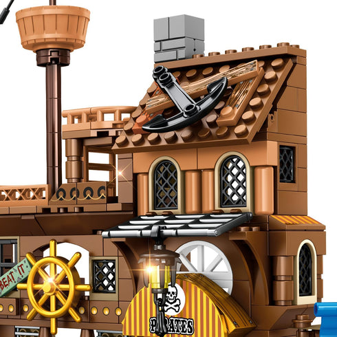 RiceBlock Sets 8-12, 573 Pirate Ship Building Toys, Pirate Wharf Themed City Store Building Bricks for Boys Age Pieces
