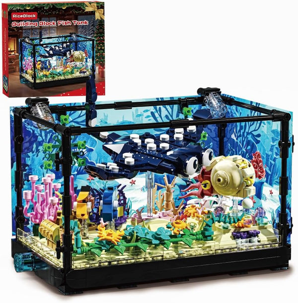 RiceBlock Fish Tank Aquarium Building Sets Holiday Toy, Ocean Theme Construction Toys, Educational