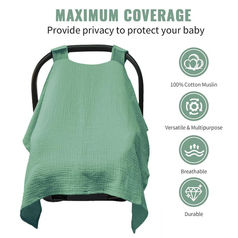100% Summer, Metplus Muslin Car Seat Cover for Babies, Cotton Breathable Infant Carseat Canopy for Lightweight Stroller