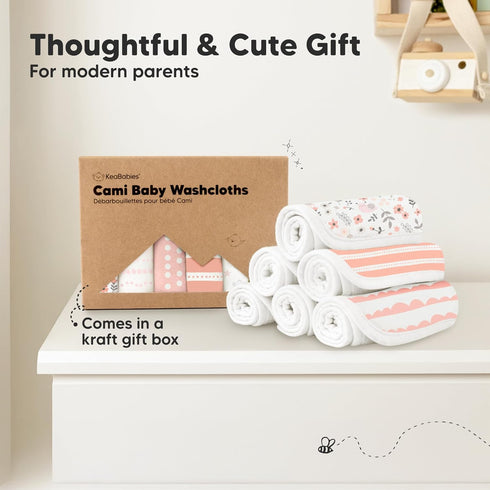 6-Pack Cotton Baby Washcloths for Newborn - Organic Cotton Muslin Soft Wash Cloths for Babies, Infant, Kids,Toddler