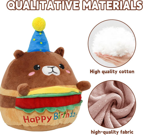 CAIYUEGG Hamburger Capybara Plush Stuffed Animal Capybara Plush Wear Birthday Hat Kawaii Stuffed Toys Soft Home Plushie