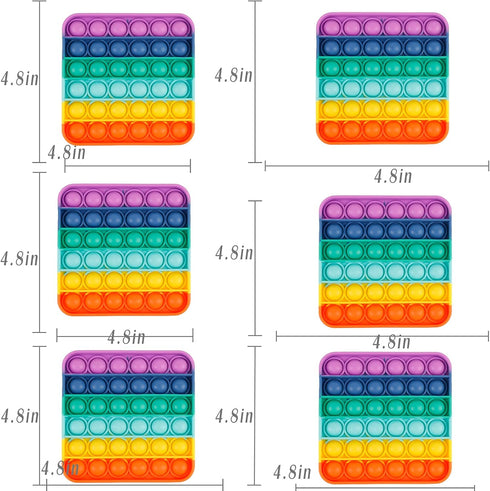 Genovega 6 Packs Fidget Toys for Boys Girls Kids, Classroom Sensory Push Bubble Aids, Rainbow Square Bulk Gifts