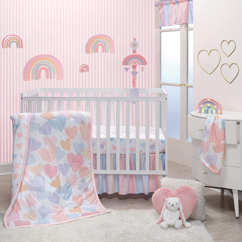 Rainbow Hearts Pink and Purple Changing Pad Cover for Infants