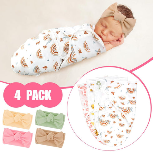 4 Pack Set Newborn Preemie Swaddle with Headband Premature Swaddle Blanket Baby Clothes for Nicu Newborn Boys