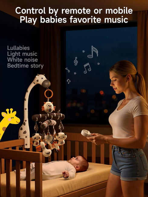 0 3 6 9 TUMAMA Baby Crib Mobile, Nursery Musical Mobile with Remote Control,Projection Night Light, Music and White
