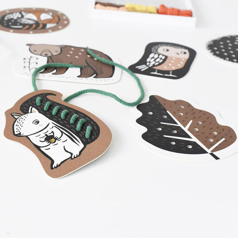 Wee Gallery Woodland Lacing Cards, Sewing Board and Travel Game for Toddlers, Montessori-Inspired Educational Craft
