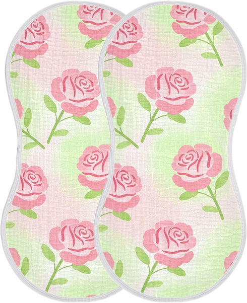 decor gift 4 Pack 22x11in Cotton Burp Cloths Muslin Soft and Absorbent? Spring Red Rose Green Pattern spit up Rags