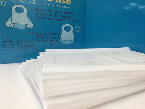 MassiGoods 20 Pack Disposable Baby Bibs Waterproof & Skin-Friendly | Perfect for Travel, Feeding, and On-the-Go Use
