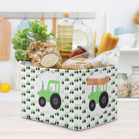 Closet 2 Pack Truck Car Storage Basket, Green Tractor Foldable Storage Bin with Handle Fabric Rectangular Storage Box