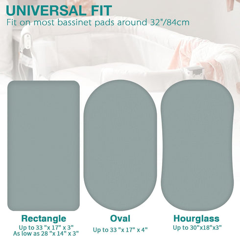2 Pack, 100% Muslin Bassinet Fitted Sheets Cotton Baby Cradle Sheets in Solid Green & Gray, Soft Breathable Mattress