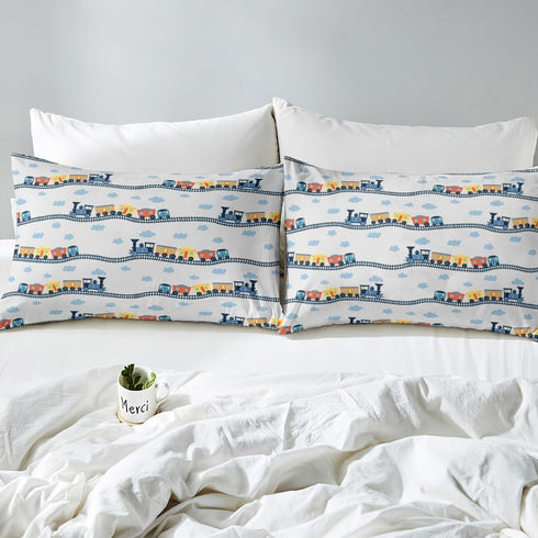 Set Set 1 Erosebridal Train Sheets Navy Locomotive Train Sheet Twin,Cartoon Steam Engine Bed Sheets for Kids Toddler
