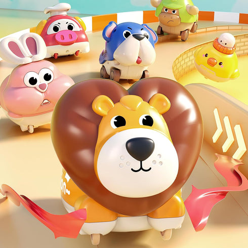 STACTCUTE 6pcs 1-3, 6-12-18 1st Press and Go Animal Toy Cars for Toddlers Baby Push Go Battery-Free Long-Distance