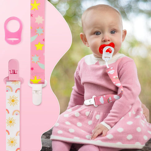 4 Pack Pacifier Clips for Boys & Girls, Silicone Dummy Clips with Adapters for Baby Teething Toys, Baby Shower