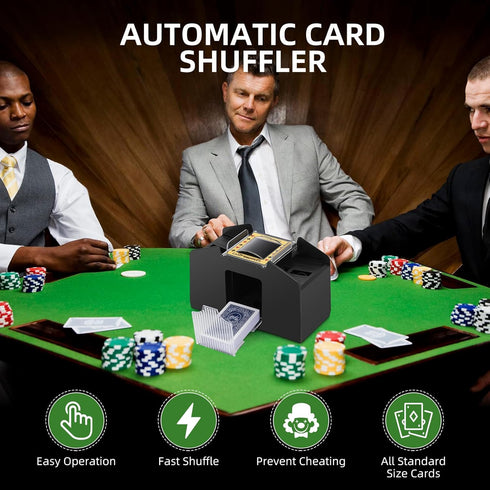 Automatic Card Shuffler, Battery Operated Electric Shuffling Machine for 1/2/4/6 Decks, Poker, UNO, Blackjack, Home