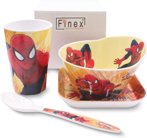 4 Pcs Cartoon Durable Tableware Set, Meal Dishes with Bowl, Plate, Cup, Matching Spoon and Fork