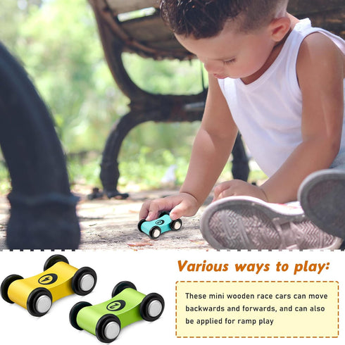 4 Pieces Wooden Car Ramp Race Track Toys for Ages 1-3, Mini Cars Play Set