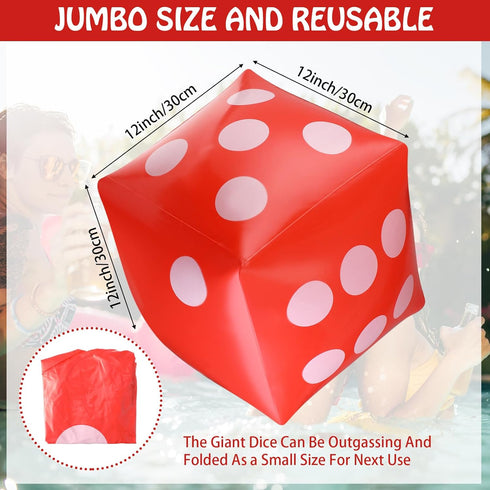 3 Pack Inflatable Dice - Jumbo Giant Inflatable Dice Toy for Indoor Outdoor Board Game Ludo Pool Party Favor (Red, 12