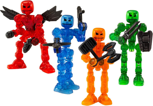 Zing Klikbot, Complete Set of 4 Poseable Action Figures with Weapons, Translucent,